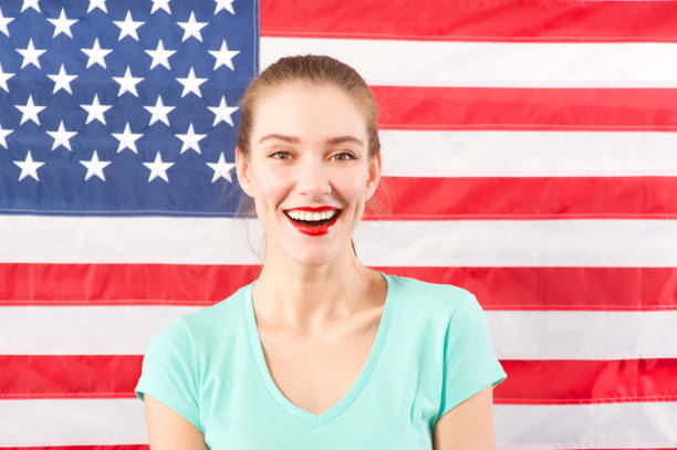 istock Woman with American flag 154135725