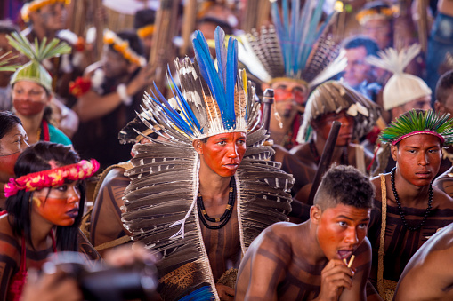 Brasilia, Distrito Federal, Brazil - April, 27, 2017 - Indigenous peoples gathered during the Acampamento Terra Livre event
