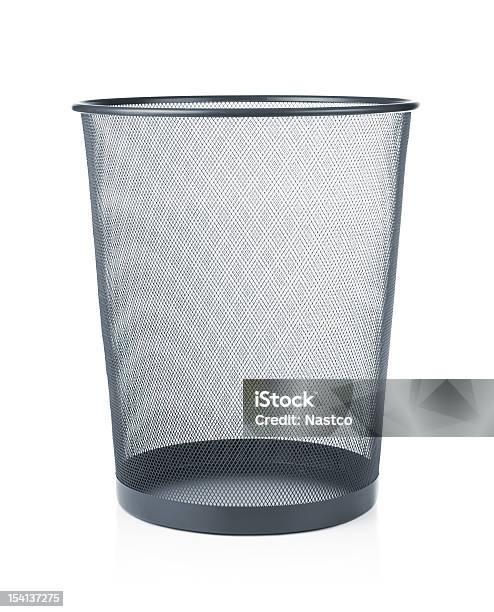 An Empty Waste Paper Basket In Gray Stock Photo - Download Image Now - Wastepaper Basket, Garbage Can, Cut Out