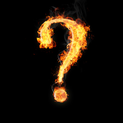 Question mark in fire on black background. For more words, fonts and symbols see my portfolio.