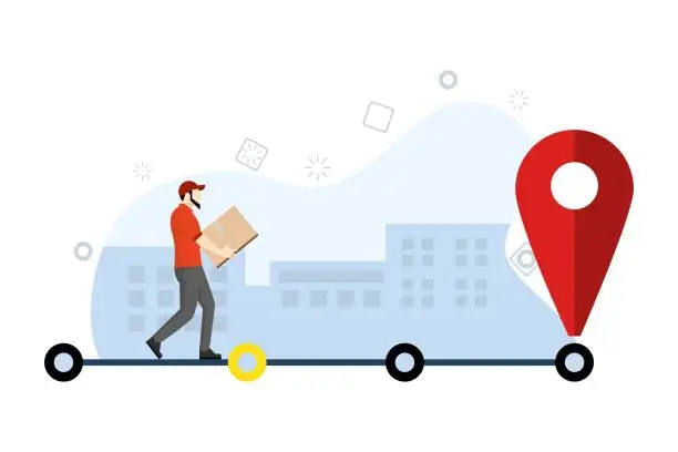 Vector illustration of Courier services, delivery, logistics. courier with large packages. delivery tracking concept. Online delivery service or delivery tracking mobile app concept. flat vector illustration.