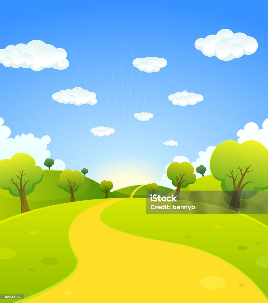 Spring Or Summer Cartoon Landscape Stock Illustration - Download Image Now  - Footpath, Public Park, Walking - iStock