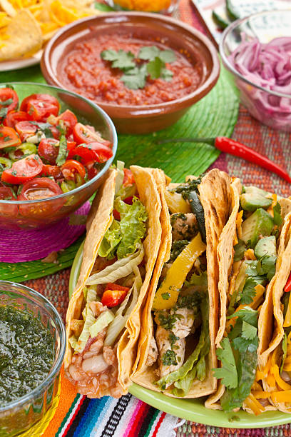 istock Colorful traditional Mexican food on bright tablecloths 154140150