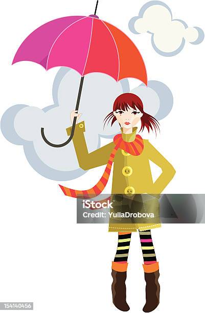 Mädchen Mit Roten Regenschirm Stock Vektor Art und mehr Bilder von Eleganz - Eleganz, Farbton, Gestreift