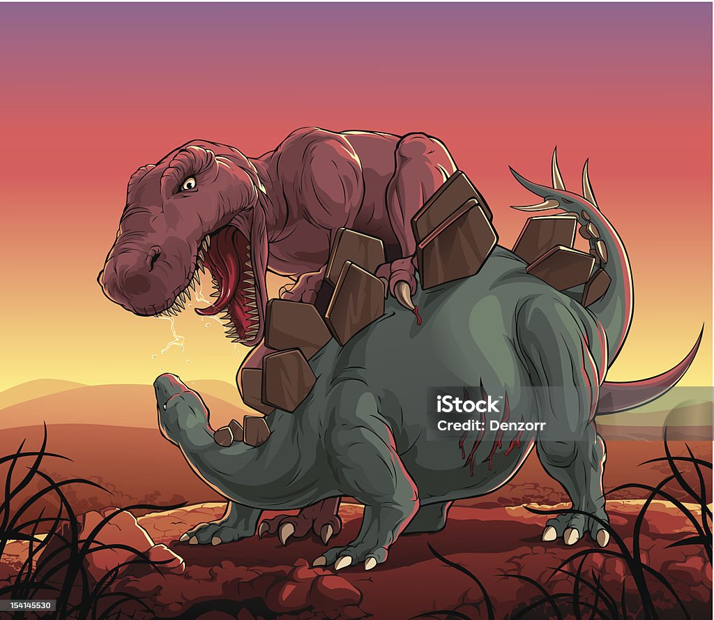 Dinosaurs Fight Trex Vs Stegosaurus Stock Illustration - Download Image Now  - Dinosaur, Aggression, Animal - iStock