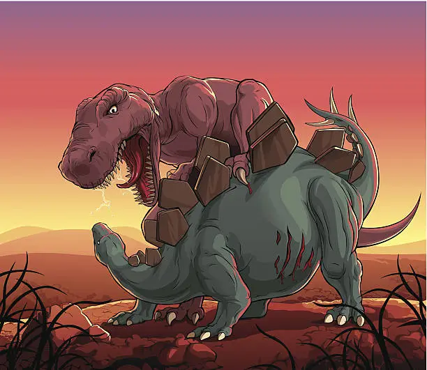 Vector illustration of Dinosaurs fight: T-Rex vs Stegosaurus