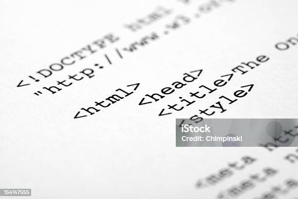 Paper With Types Html Coding In Black Stock Photo - Download Image Now - Coding, Computer, Computer Language