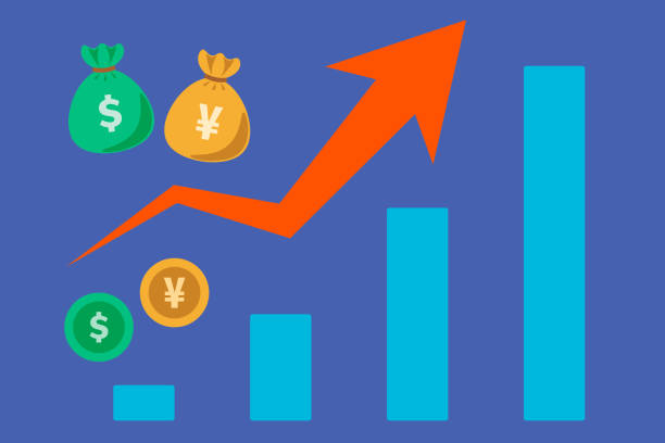 istock Exchange, Bar Chart with Growth Chart Arrow, Dollar and Japanese Yen, Coin and Money Bag. 1541478463
