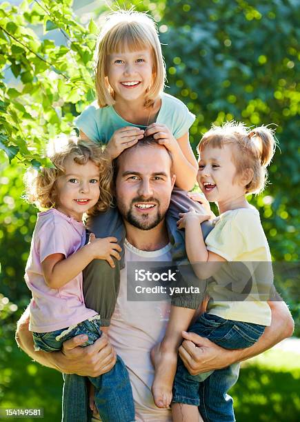 Dad With Kids Stock Photo - Download Image Now - Adult, Beautiful People, Beauty