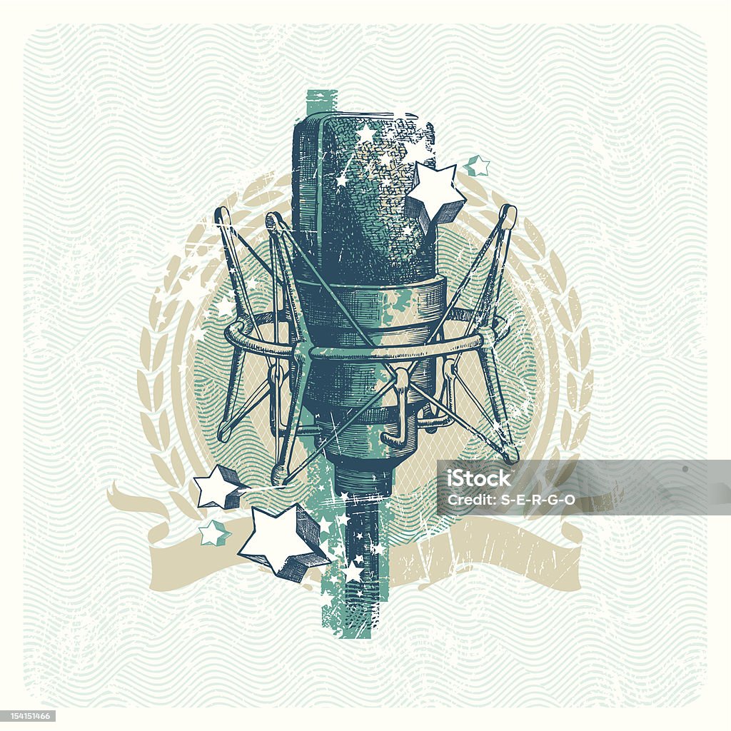 Abstract vector musical emblem with hand drawn studio condenser microphone Condenser Microphone stock vector