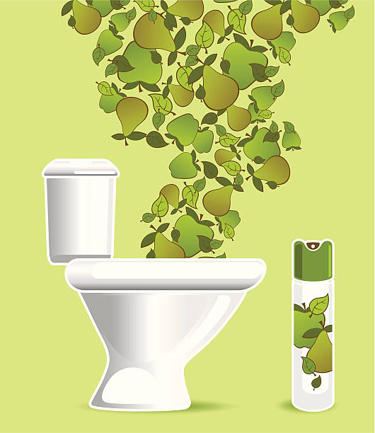 illustrazioni stock, clip art, cartoni animati e icone di tendenza di wc e apple purificatore d'aria - toilet public restroom air freshener cleaning