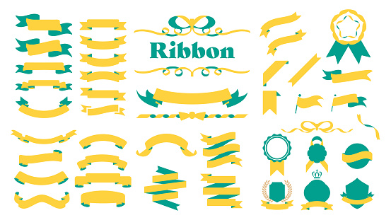 Yellow ribbon. This is a set of material for title headings. It can be used in various forms of infographic decoration and award expressions.