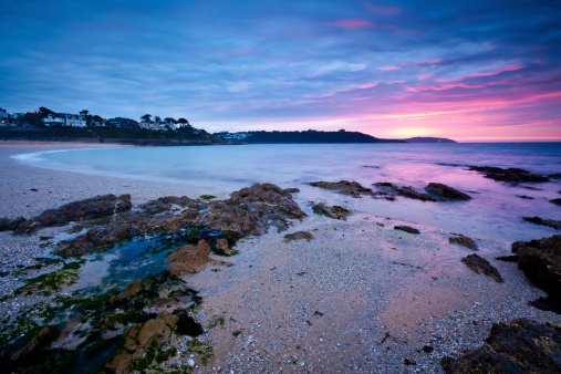 Sunrise on Gyllyngvase Beach Falmouth Cornwall England UK