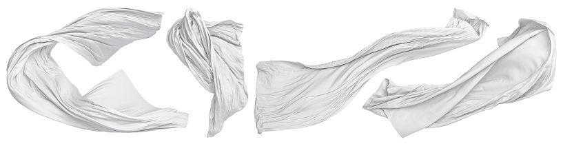 Isolated flying white cloth with folds. 3D rendered image