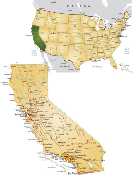 istock Map of the United States and California 154156368