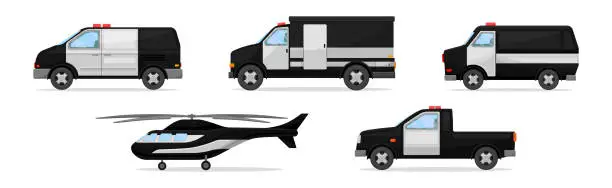 Vector illustration of Police Car or Radio Motor Patrol Vehicle with Siren Vector Set