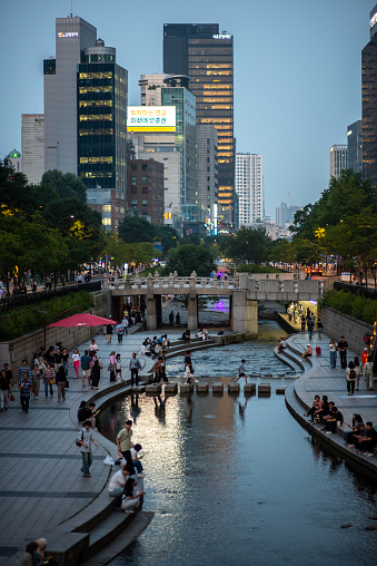 Cheonggyecheon Stream in downtown Seoul, capital of South Korea on 25 June 2023