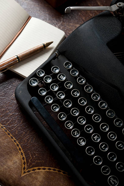 istock Vintage typewriter, pen and paper 154159644