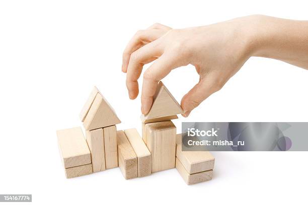 Wooden Toy Blocks On White Background Stock Photo - Download Image Now - Architecture, Brick, Brown