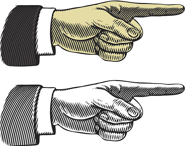 hand with pointing finger - aşağıya gitmek illüstrasyonlar stock illustrations