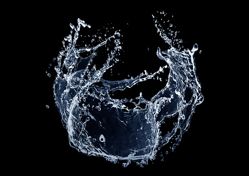 3d illustration of abstract blue water splashing on black background