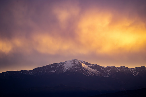 Pikes Peak Summit during a dramatic sunset