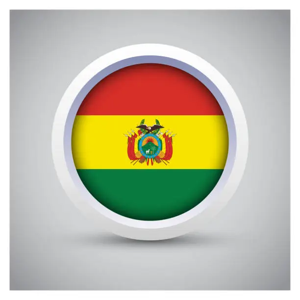 Vector illustration of Bolivia flag on white button with flag icon, standard color