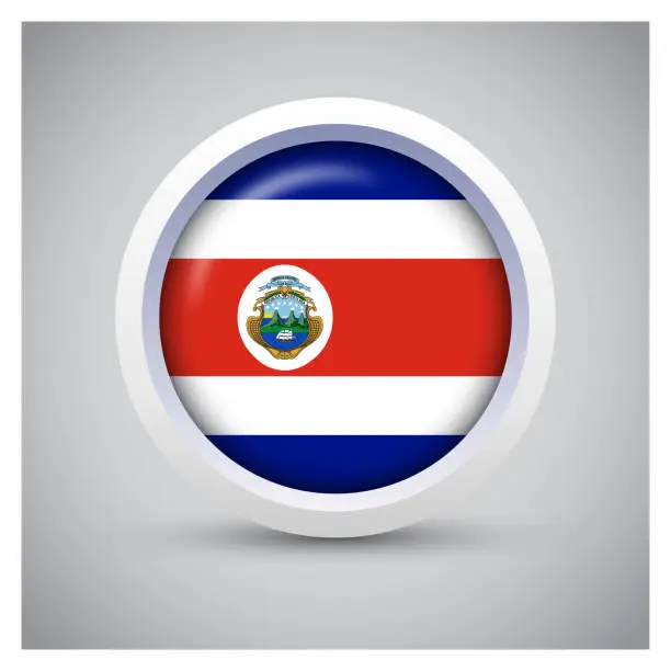 Vector illustration of Costa Rica flag on white button with flag icon, standard color