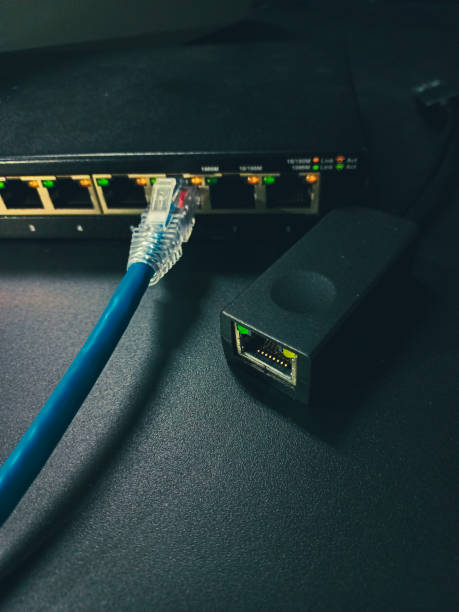 istock Gigabit Ethernet Switch and USB 3.0 to 10/100/1000 Gigabit Ethernet Internet Adapter. 1541794082