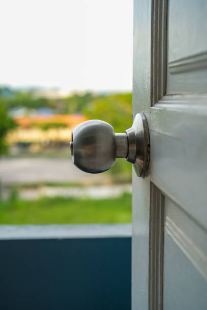 istock Stainless steel door knob door handle and lock. 1541795672