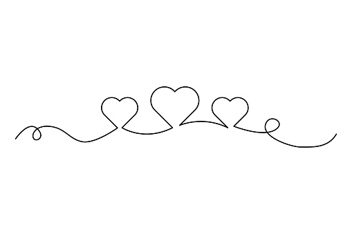 Three hearts drawn by one line. love concept. Vector illustration. EPS 10. stock image.