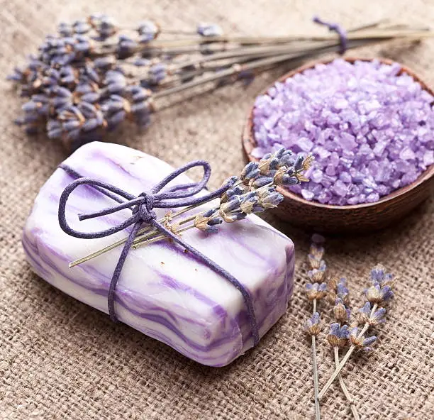Soap with sea-salt and dried lavender.