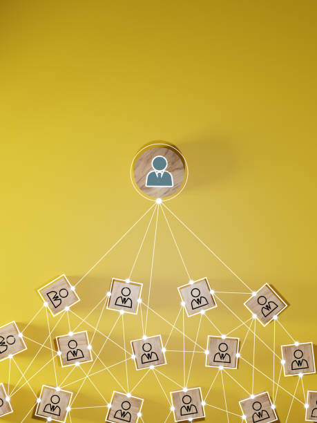 istock Wooden cube block print screen person icon which link connection network for organisation structure social network and teamwork concept. 1541841164
