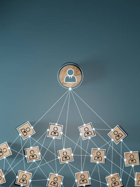 istock Wooden cube block print screen person icon which link connection network for organisation structure social network and teamwork concept. 1541841625