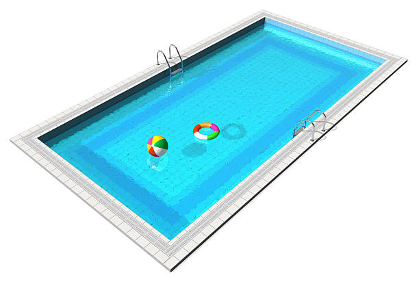 Swimming pool with pool toys on white background