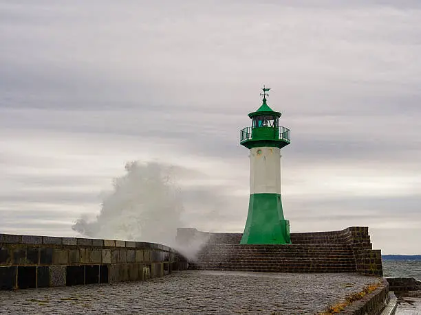 Lighthouse on shore of the Baltic Sea in Sassnitz on the island Ruegen(Germany).