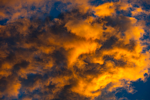 Dramatic and colorful clouds at sunset.