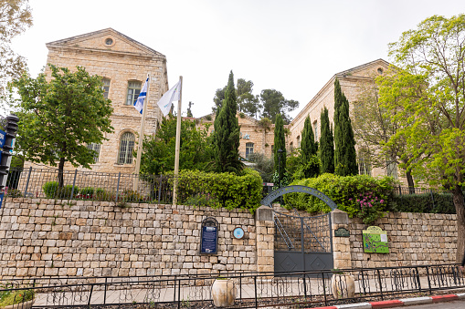 Safed, Israel, April 29, 2023 : The Zefat Academic College - Rothshild hospital building in the old part of Safed city in northern Israel