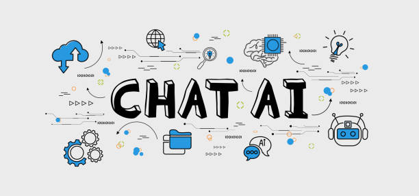 smart ai for chat with ai or artificial intelligence. smart ai or artificial intelligence using an artificial intelligence chatbot developed by openai. - chat gpt stock illustrations