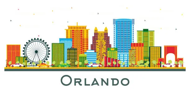 Vector illustration of Orlando Florida City Skyline with Color Buildings Isolated on White.