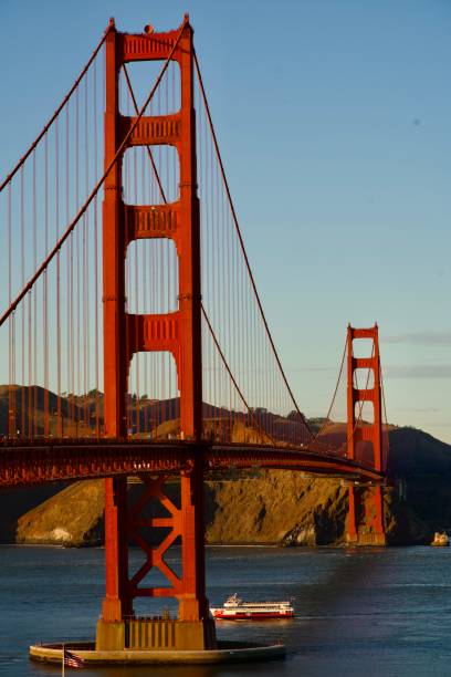 istock Golden Gate Bridge at sunset with ship passing 1541886625