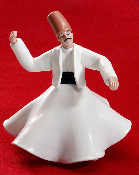 Mevlevi dervish also known as Whirling Dervish(a spiritual sect following Rumi's way) saluting traditionally on red background