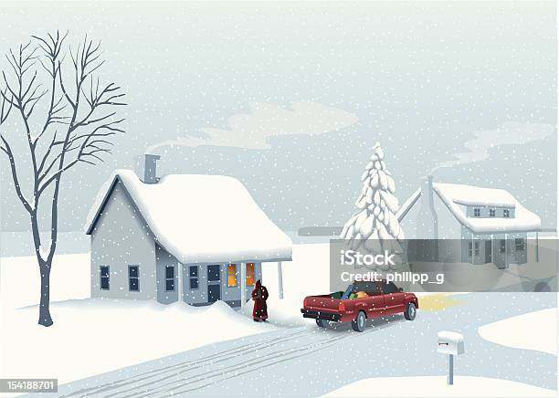 Santa Com Camião - Arte vetorial de stock e mais imagens de Neve - Neve, Casa, Cidade