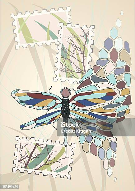 Buntglas Libelle Stock Vektor Art und mehr Bilder von Ast - Pflanzenbestandteil - Ast - Pflanzenbestandteil, Beige, Blau
