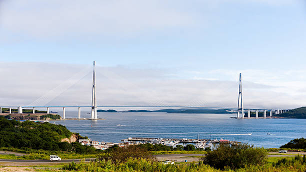 istock longest cable-stayed bridge world in the Russian Vladivos 154191450