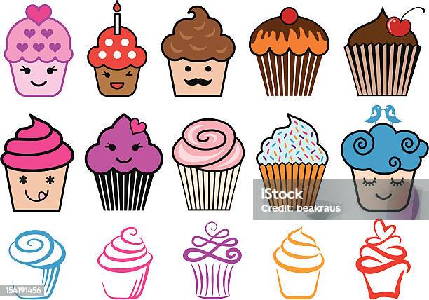 Cute Cupcake Designs Vector Set Stock Illustration - Download Image Now - Abstract, Bird, Birthday