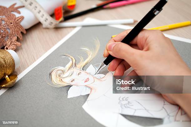 Fashion Design Stock Photo - Download Image Now - Wedding Dress, Workshop, Sketch