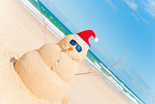 istock Snowman on beach at Christmas time 154191956