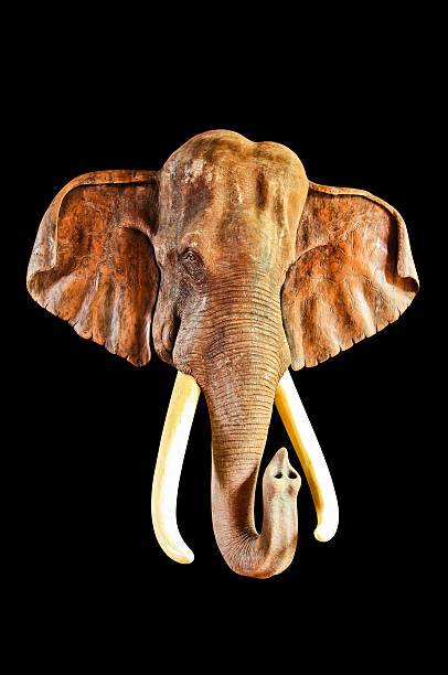 istock ancient wood carving elephants isolated on black background,with 154192473
