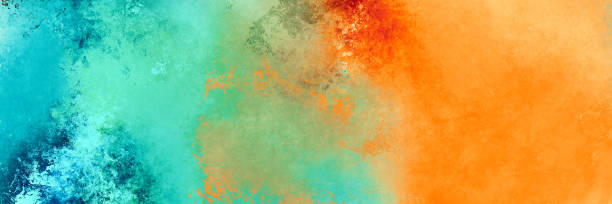 istock Bright colorful vibrant summer tropical colors painted background light gradient iridescent grunge painting texture abstract banner header design in blue green orange textured illustration backdrop background 1541930551